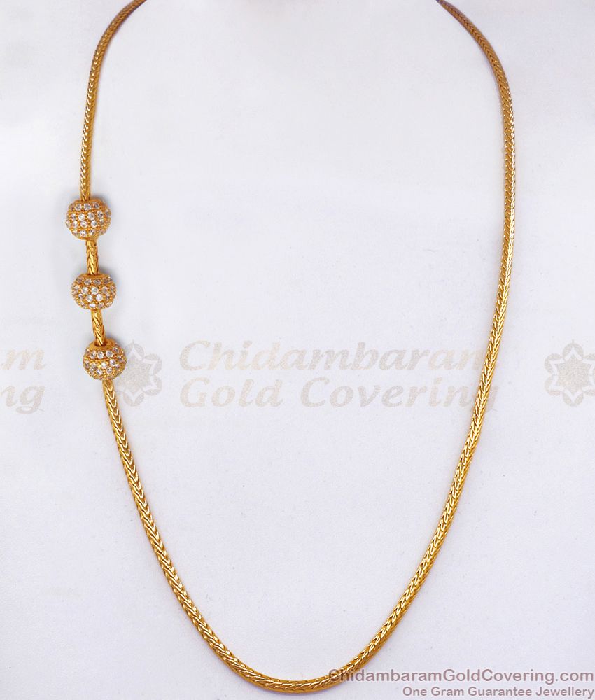 Sparkling White Stone Gold Ball Mugappu Chain For Married Womens MCH766