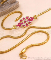 Vibrant Ruby Side Pendant Gold Mugappu Chain Collections Online MCH772