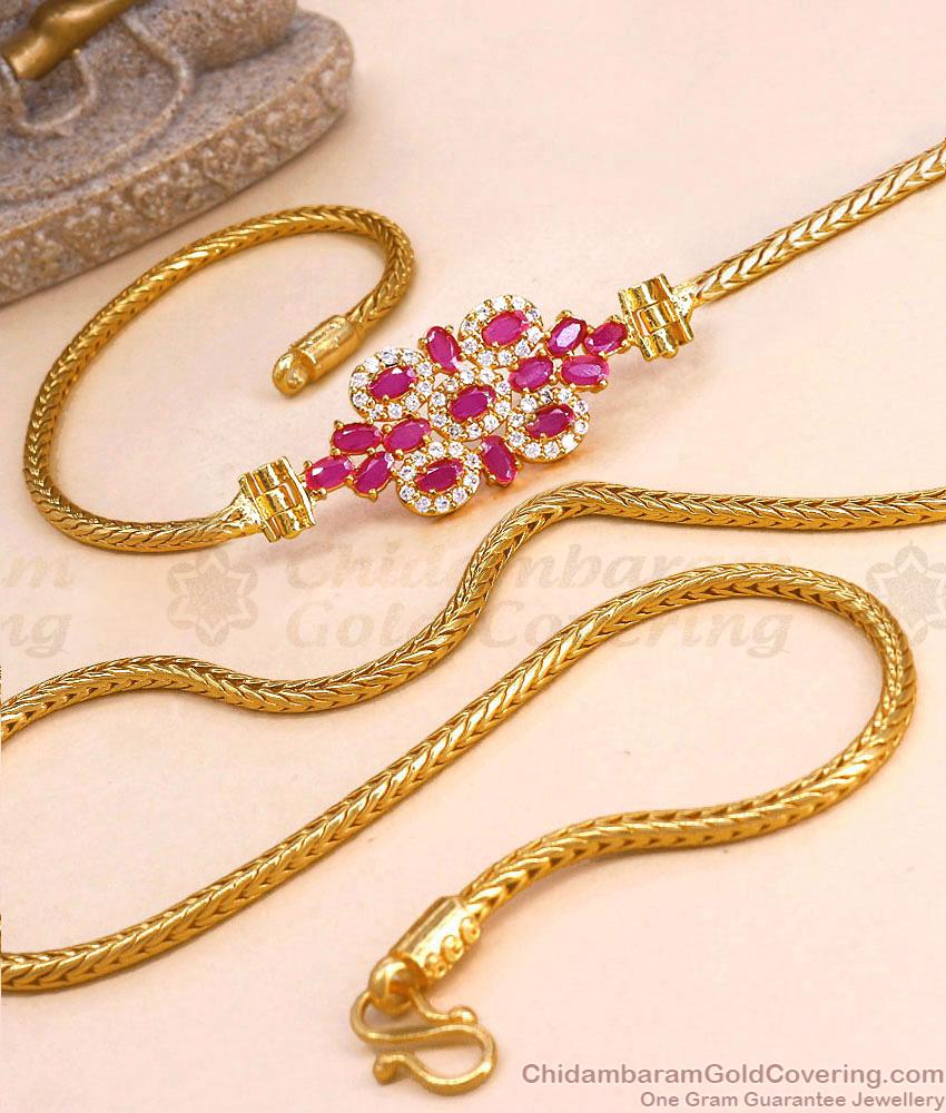 Vibrant Ruby Side Pendant Gold Mugappu Chain Collections Online MCH772