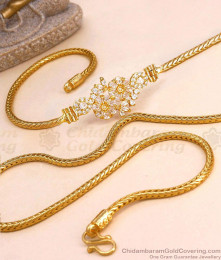 Full White Stone Flower Design Gold Mugappu Side Pendant Chain MCH774