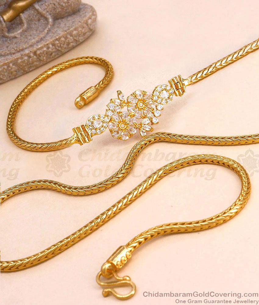 Full White Stone Flower Design Gold Mugappu Side Pendant Chain MCH774 Full White Stone Flower Design Gold Mugappu Side Pendant Chain MCH774