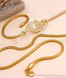  White Stone Peacock Gold Mugappu Chain For Married Womens MCH832