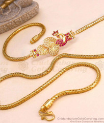 Fast Moving Full Ruby Peacock Gold Mugappu Chain MCH868