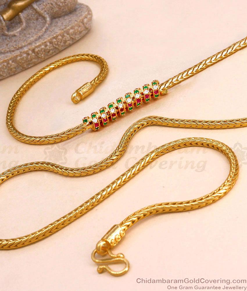 30 Inch Long Three Color AD Stone Spiral Design Gold Mugappu Chains MCH922-Lg 30 Inch Long Three Color AD Stone Spiral Design Gold Mugappu Chains MCH922-Lg