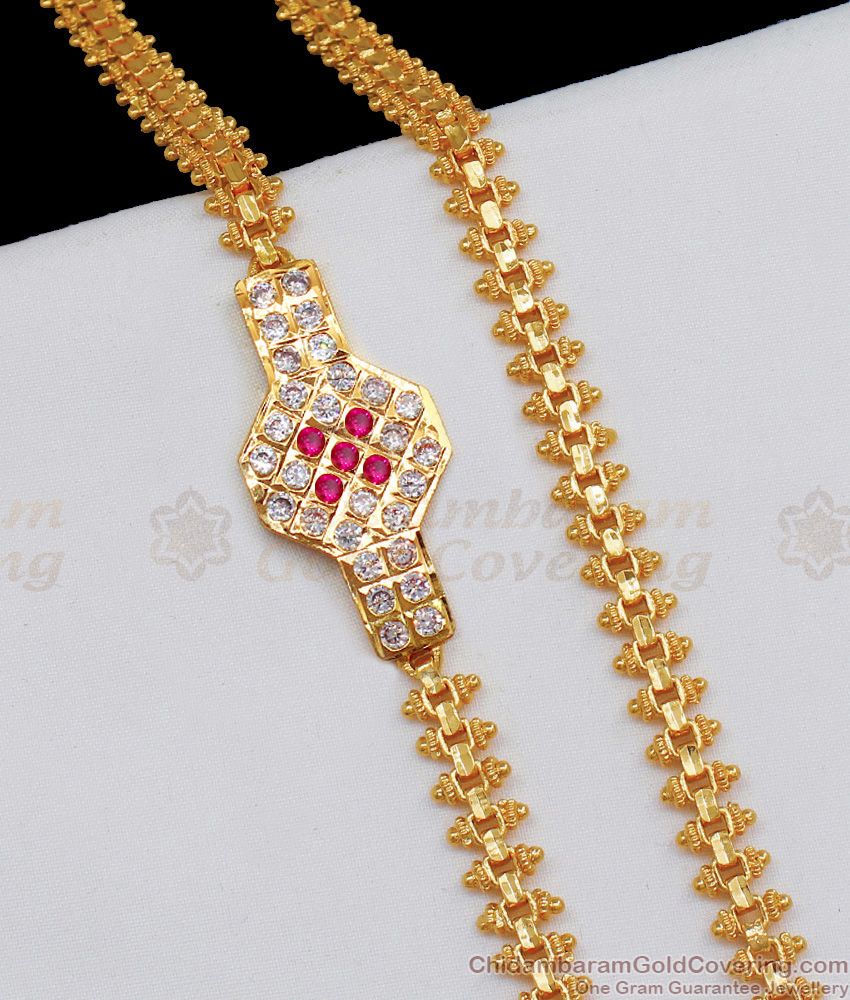 Ruby White Stone Impon Mugappu Chain For Married Women MCH801