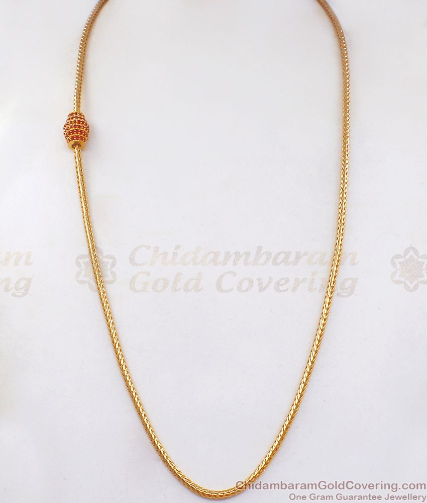 Fantastic Full Ruby Stone Cylindrical Gold Side Pendant Chain MCH1000