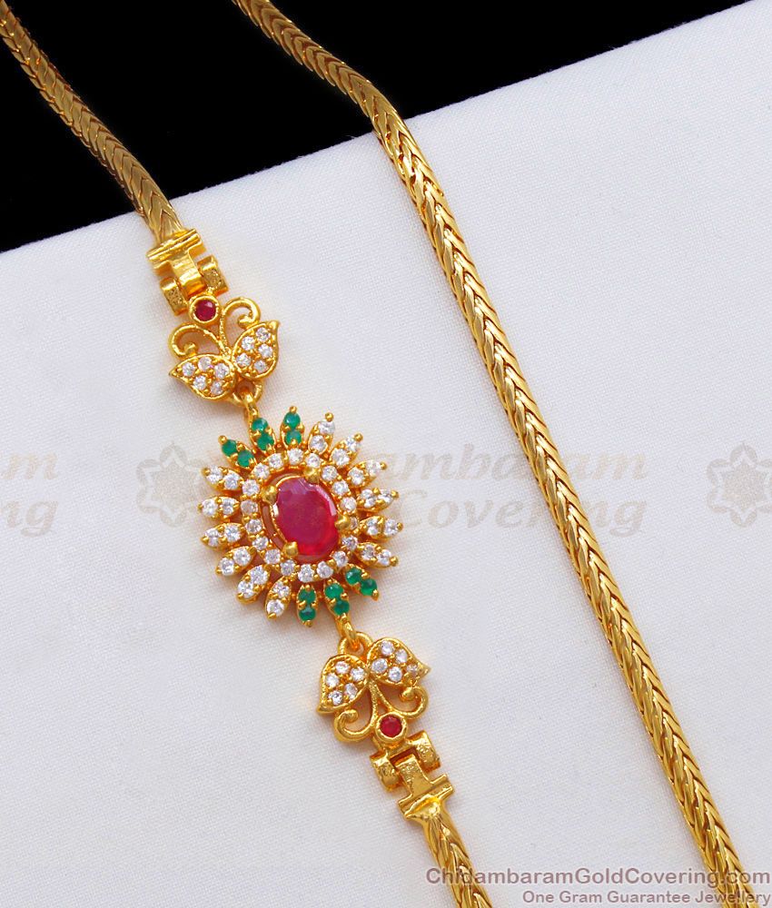 Gorgeous Looking Multi Stone Flower Side Pendant Chain MCH1002