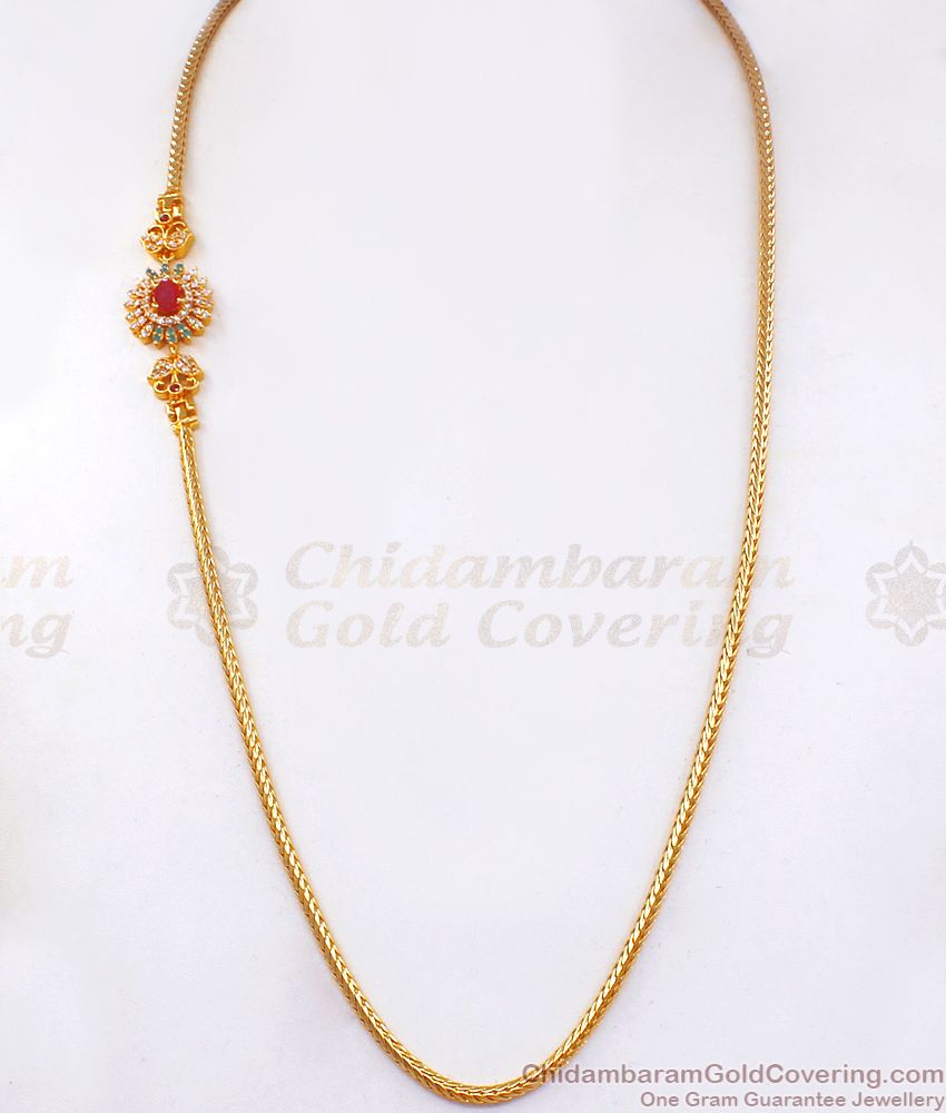 Gorgeous Looking Multi Stone Flower Side Pendant Chain MCH1002