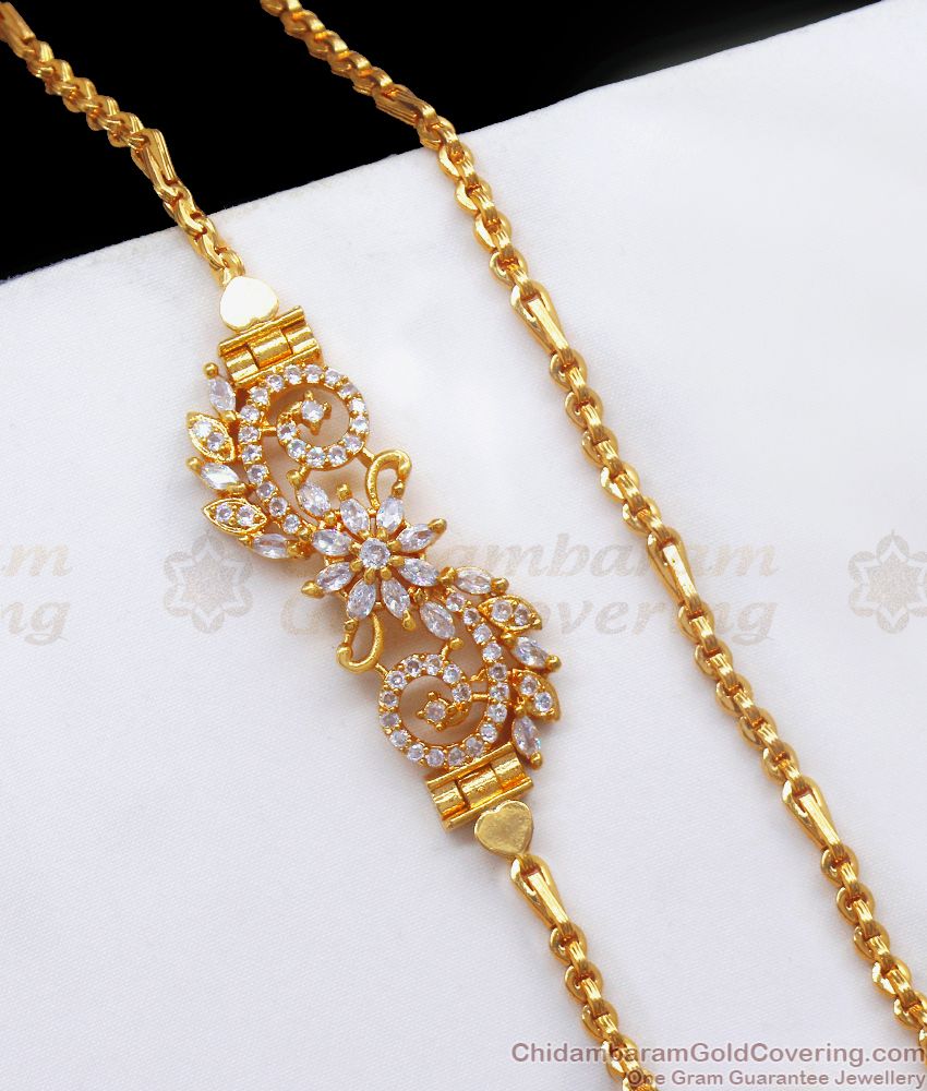 Glittering Diamond Stone Side Pendant Gold Chain MCH1005
