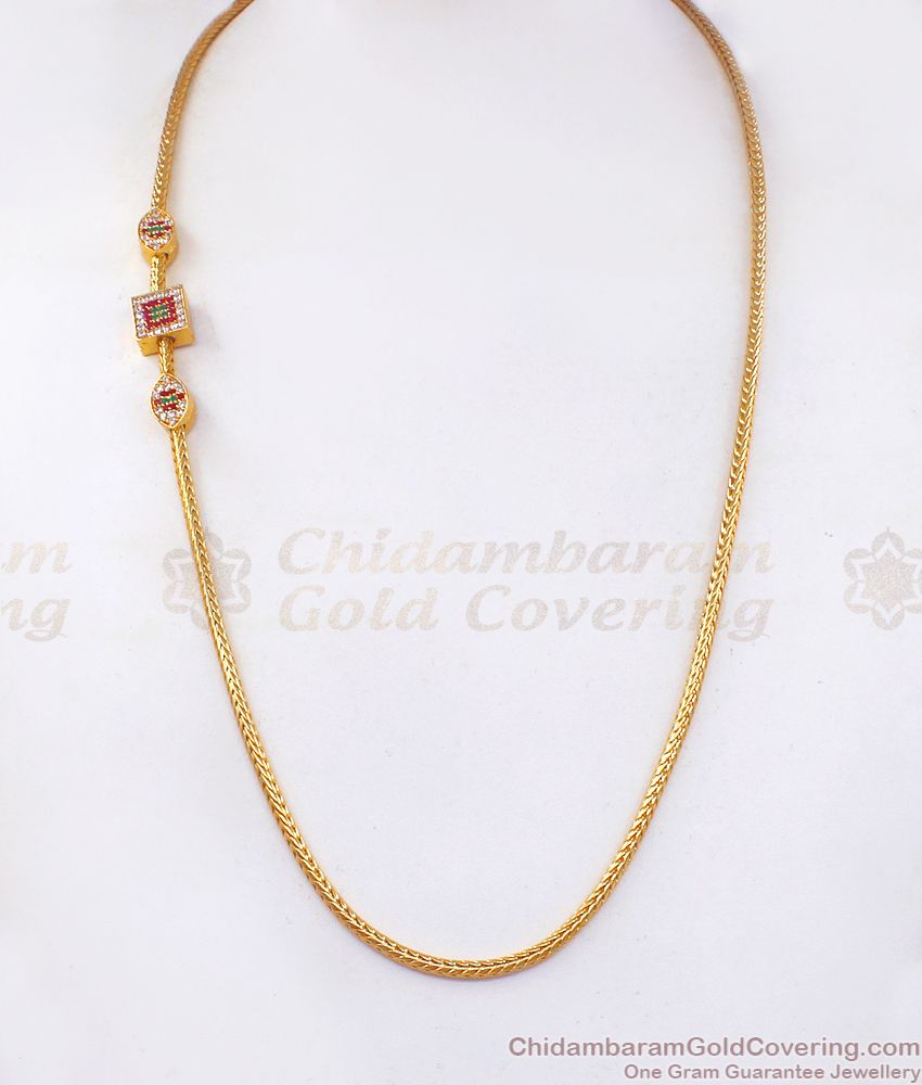 Double Sided One Gram Gold Plated Ad Stone Designer Mugappu Chain MCH1011