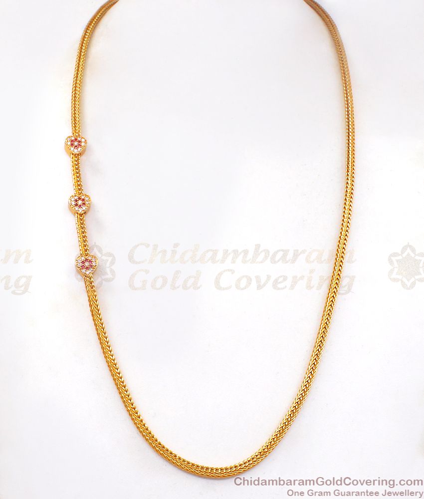 Double Sided Ruby White Stone Heart Design Mugappu Chain MCH1013