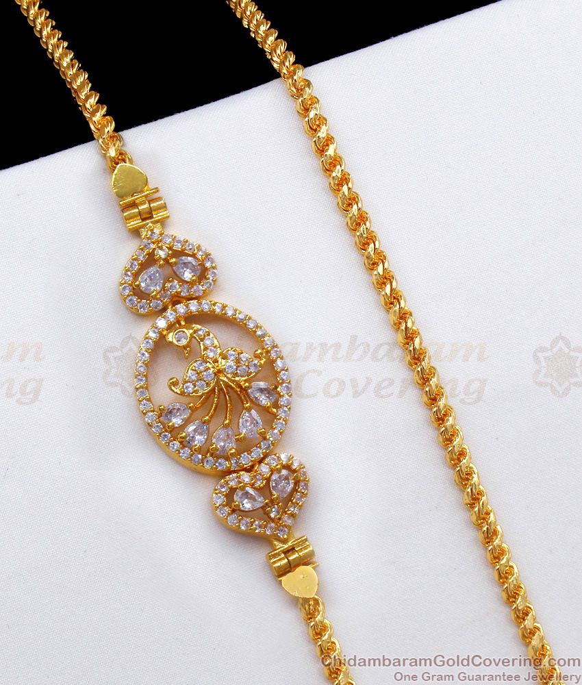 Attractive Full Diamond Stone Side Pendant Gold Chain Mugappu MCH1014