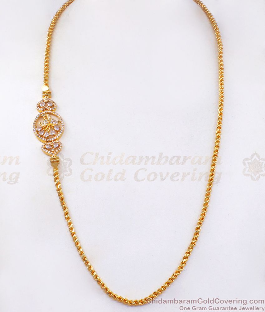 Attractive Full Diamond Stone Side Pendant Gold Chain Mugappu MCH1014