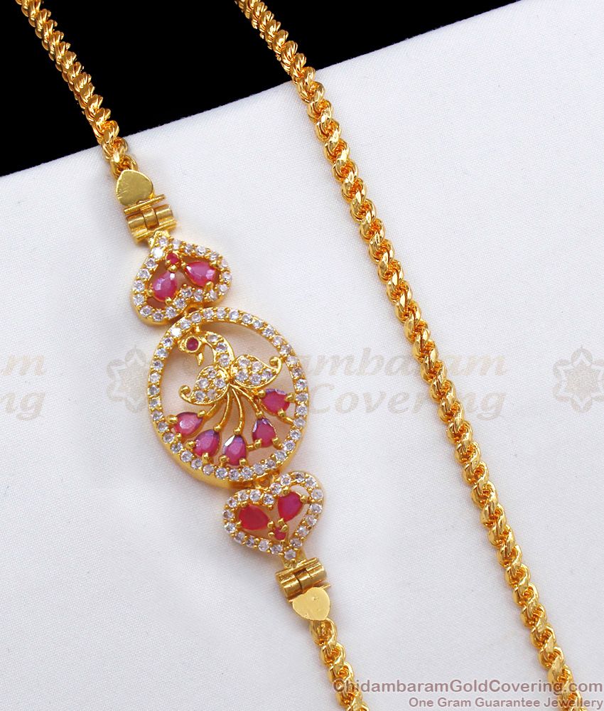 Stunning Peacock Design Ruby Stone Mugappu Chain MCH1015