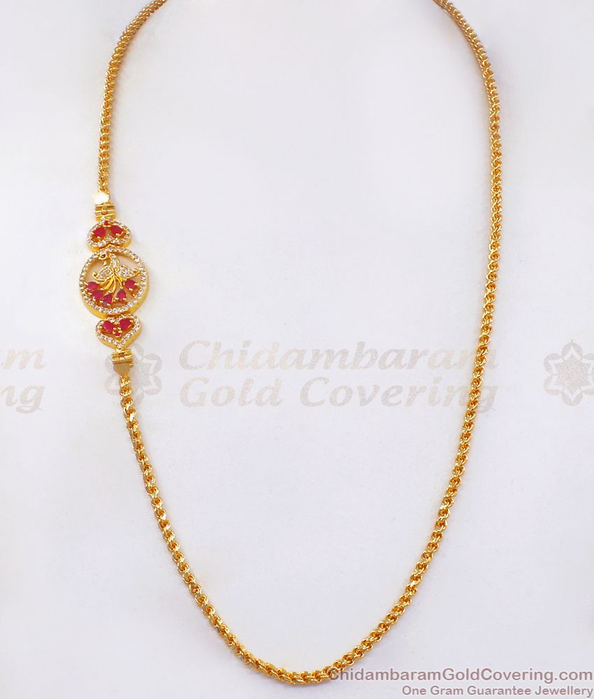 Stunning Peacock Design Ruby Stone Mugappu Chain MCH1015