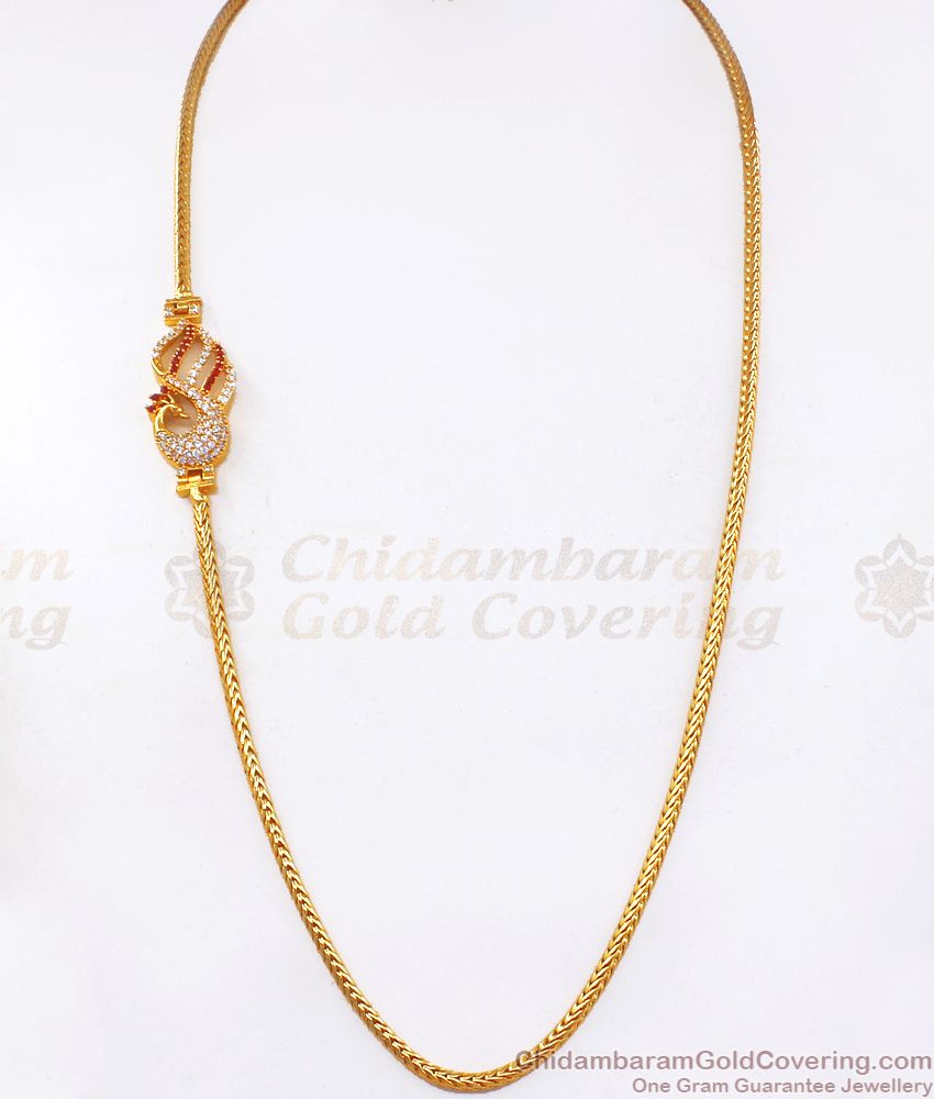 Trendy Gold plated Side Pendant Ruby White Stone Mugappu Chain MCH1061