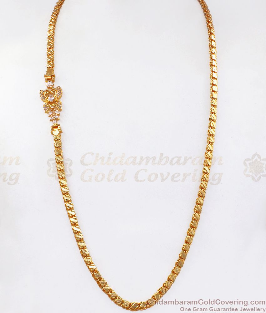 New Butterfly Design Gold Plated Mugappu Chain With White Stone MCH1064