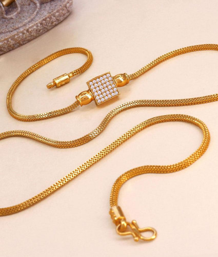 Ad White Stone Gold Imitation Mugappu Chains MCH1297