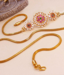 Buy Latest Gold Imitation Mugappu Chain Cz Stone Floral Designs MCH1300 Buy Latest Gold Imitation Mugappu Chain Cz Stone Floral Designs MCH1300