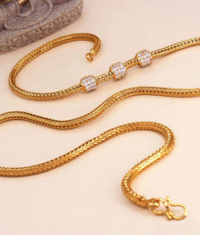 Semi Precious White Stone Gold Mugappu Designs With Chains MCH1305 Semi Precious White Stone Gold Mugappu Designs With Chains MCH1305