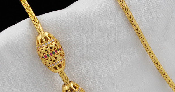 Stunning Gold Tone AD Stone Ruby Mugappu Thali Chain MCH131