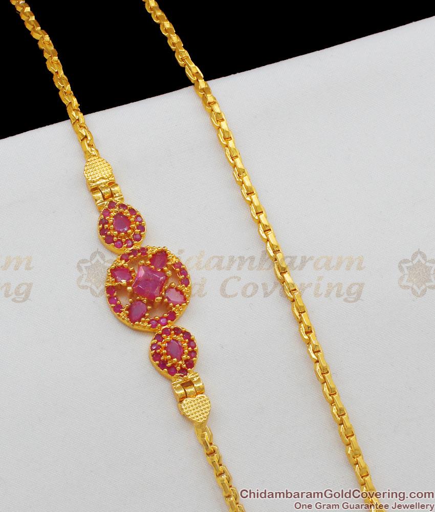 Big Flower Designed Ruby Stone Traditional Side Pendant Mopu Thali Chain MCH441 Big Flower Designed Ruby Stone Traditional Side Pendant Mopu Thali Chain MCH441