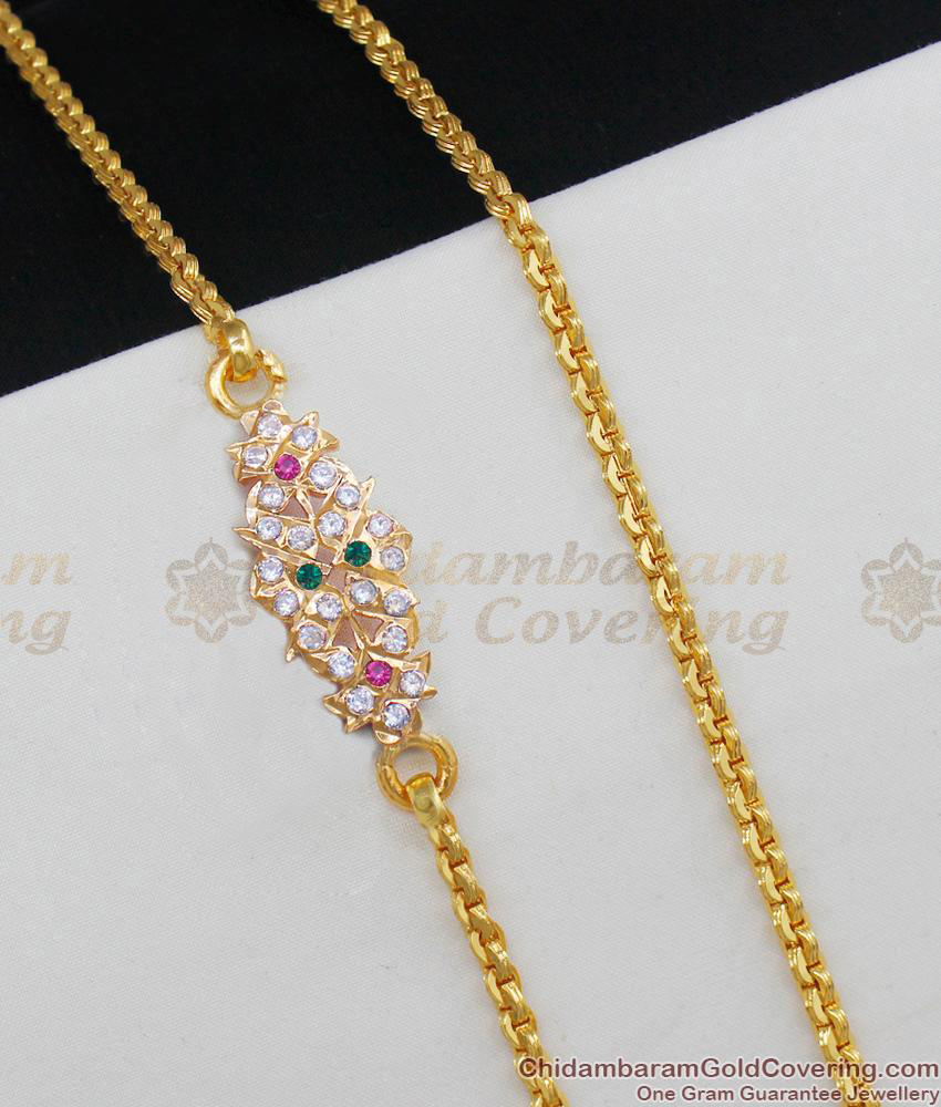 Gold Design Pendant Gold Five Metal Mugappu Chain With Multi Stones MCH449