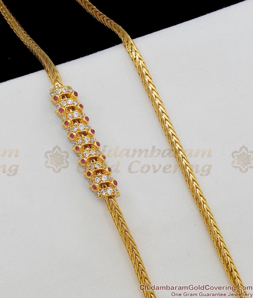 30 Inches Long First Quality Beautiful Spiral Ruby White AD Stone Mugappu Chain MCH461