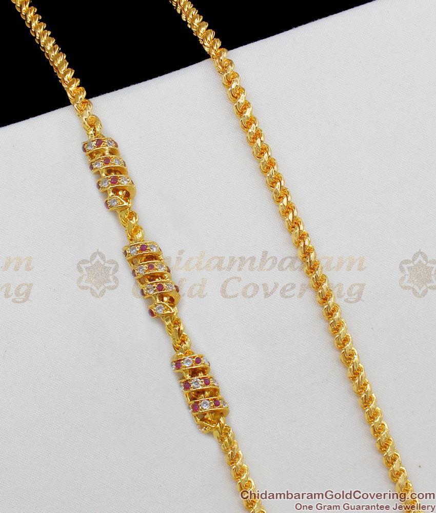 24 Inches Long Full AD White Stone Three Spiral Design Mopu Thali Kodi For Married Womens MCH480 24 Inches Long Full AD White Stone Three Spiral Design Mopu Thali Kodi For Married Womens MCH480