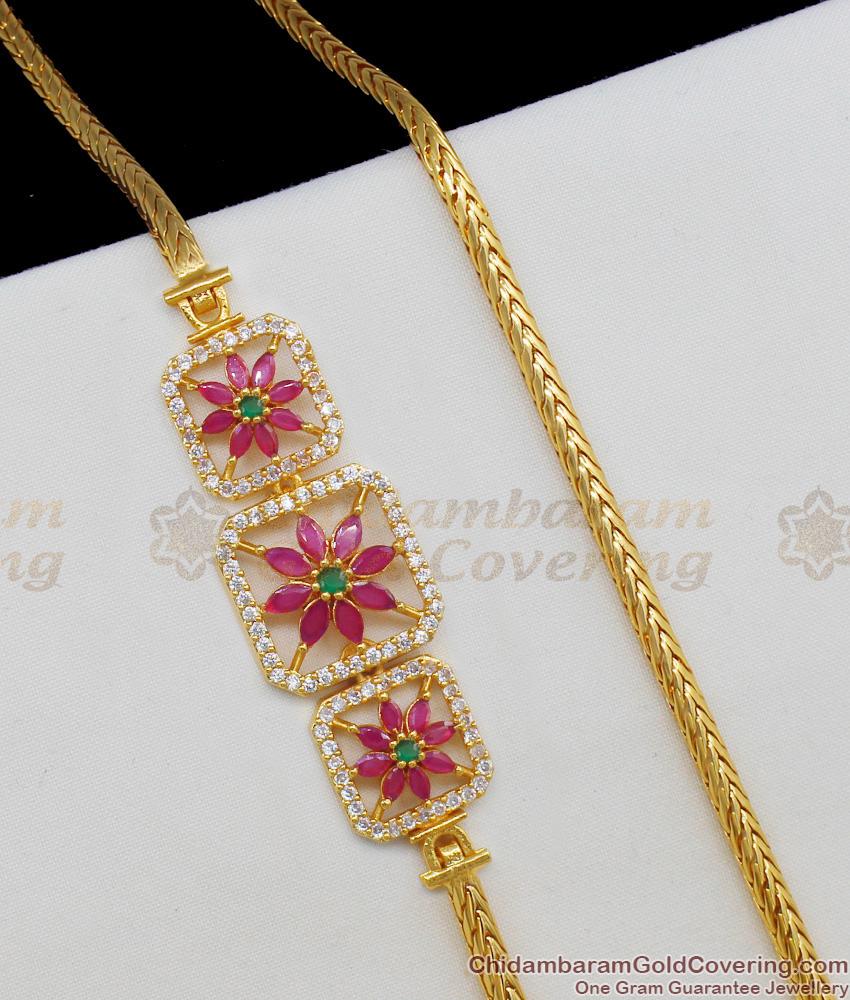 Latest Big Mugappu Multi Stone Diamond Filled Side Pendant Thali Chain for Daily Use MCH482