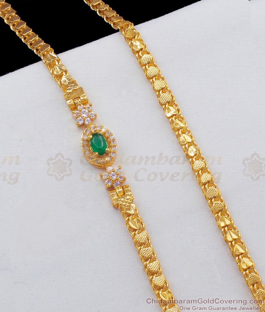 Beautiful Imitation Jewelry Gold Side Pendant Chain Emerald Stones Mugappu MCH631