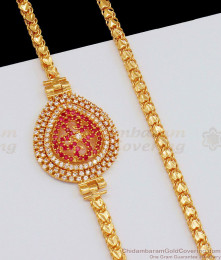 Stunning Ruby White Stone Gold Mugappu Design Side Pendant Chain MCH637 Stunning Ruby White Stone Gold Mugappu Design Side Pendant Chain MCH637