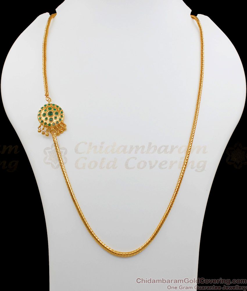 Modern Double Sided Ruby Emerald Gold Mugappu Chain MCH710