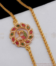 Multi Stone Peacock Design Mugappu Side Pendant Chain Collections MCH728 Multi Stone Peacock Design Mugappu Side Pendant Chain Collections MCH728