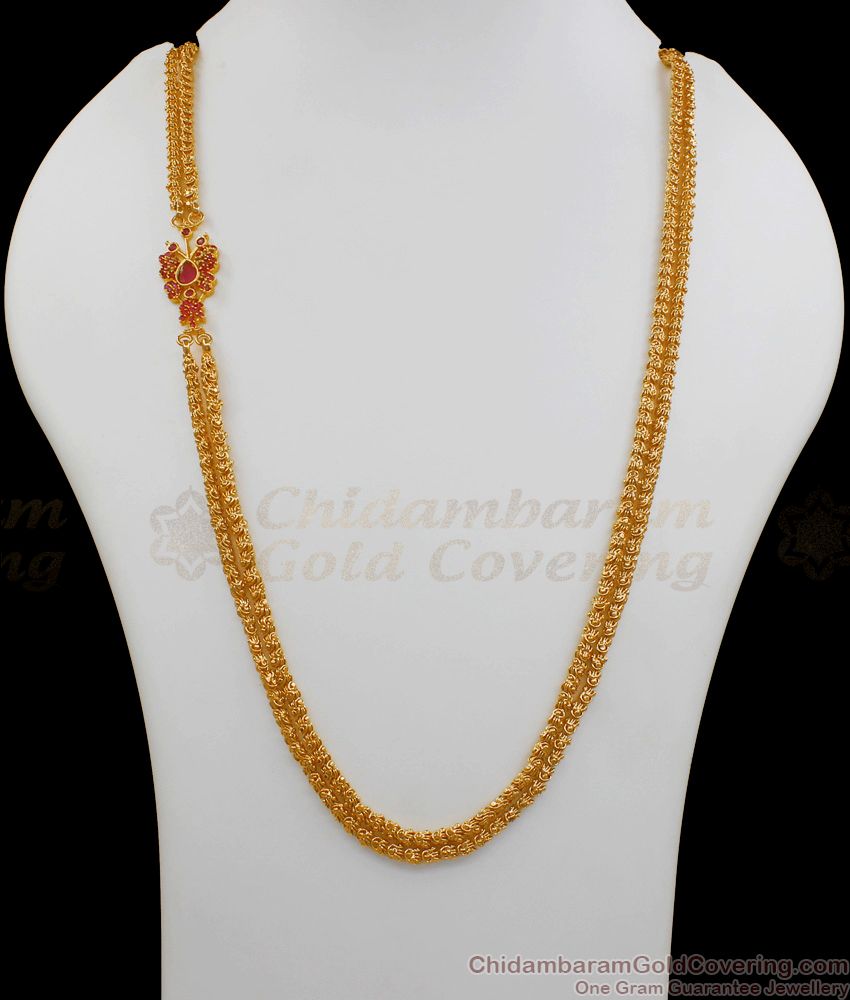 Attractive Ruby Butterfly Side Pendant Double Line Mugappu Chain MCH730