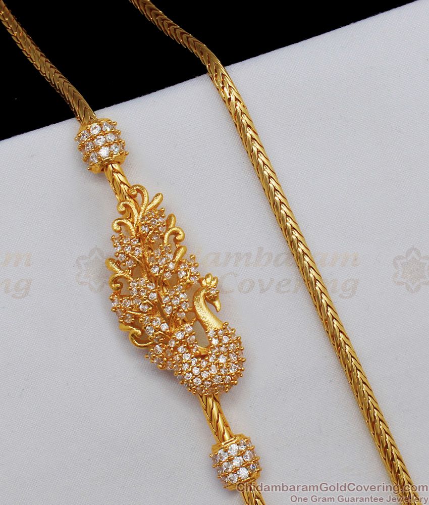 30 Inches Long Glittering Peacock Mugappu Thali Chain Gold Design MCH733-LG