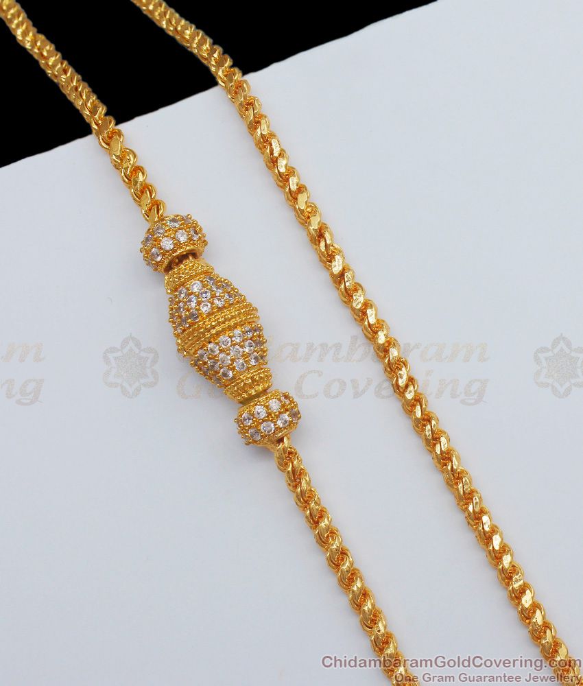  Full AD White Stone  Gold Mugappu Thali Kodi Gold Chain For Married Women MCH755
