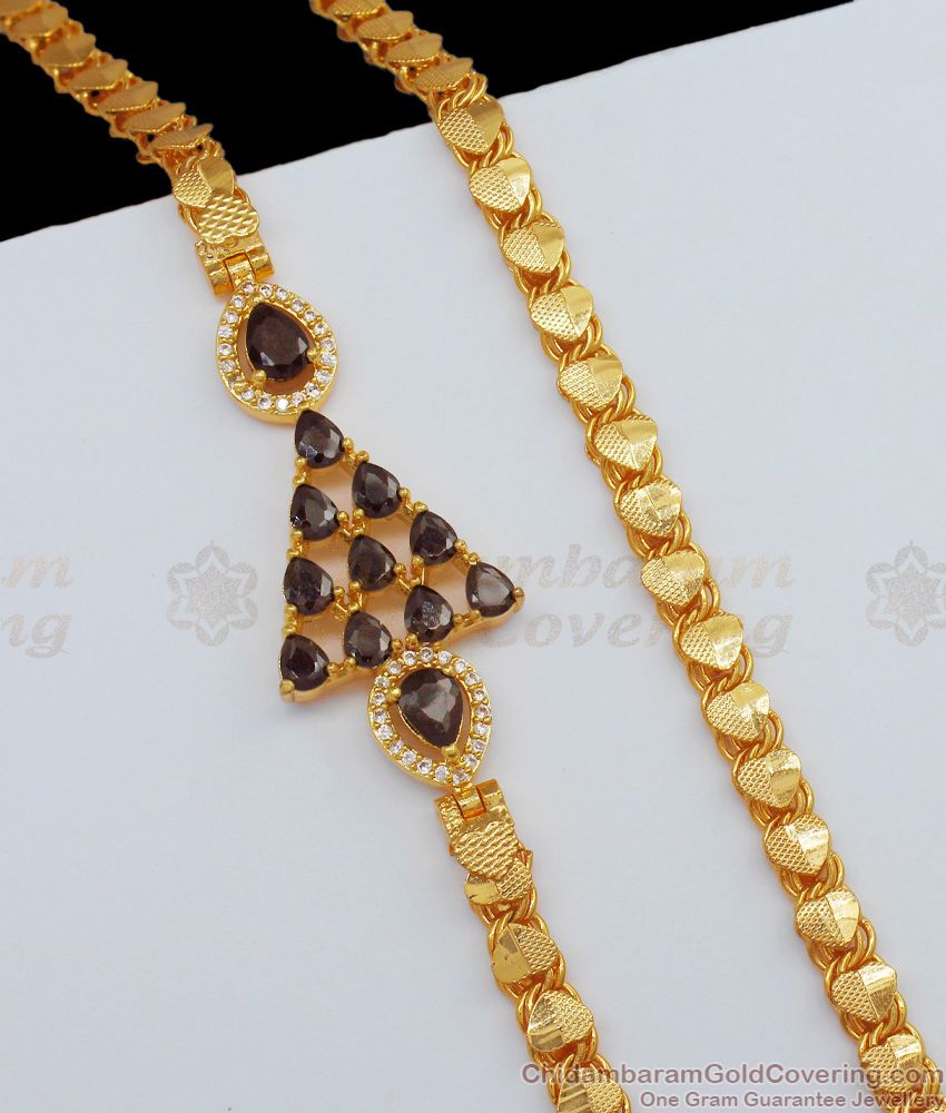 30 inches Attractive Black AD Stone Flower Pattern One Gram Gold Mugappu Thali Chain MCH757-LG