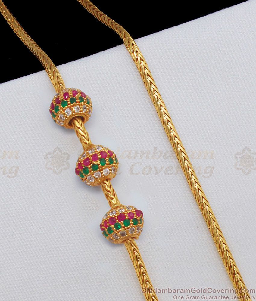 Stunning Ball Design Multi Color Stone Gold Side Pendant Chain MCH765-LG