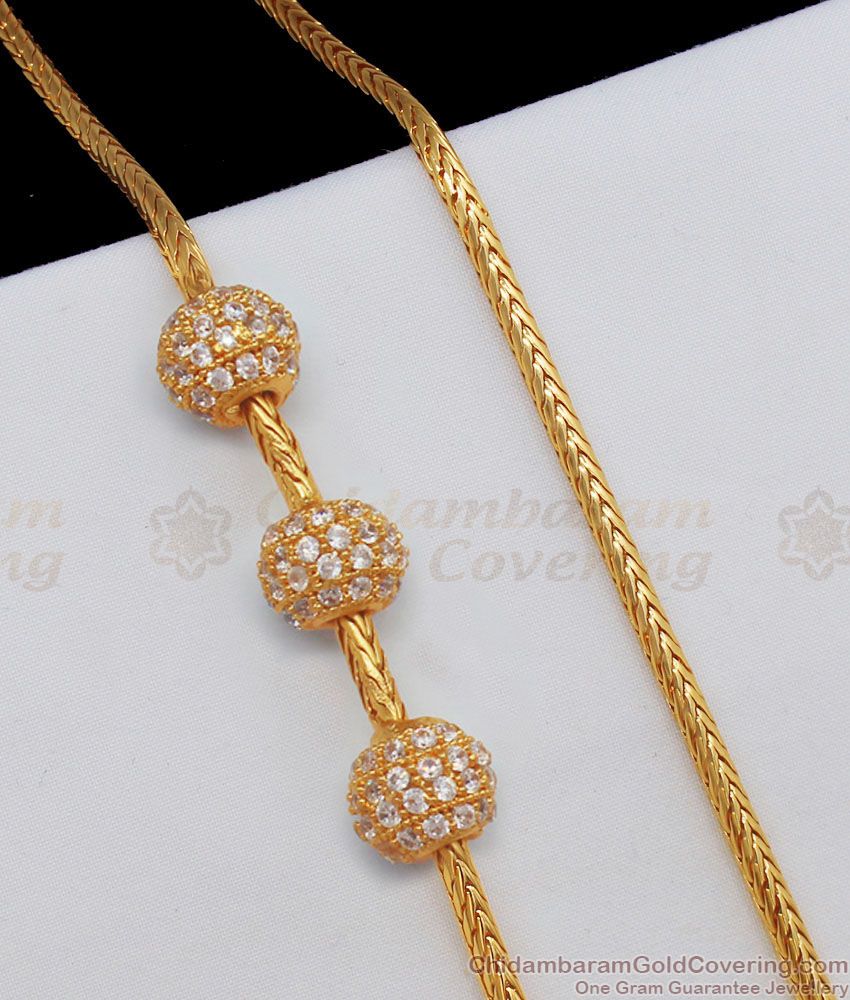 Sparkling White Stone Gold Ball Mugappu Chain For Married Womens MCH766-LG
