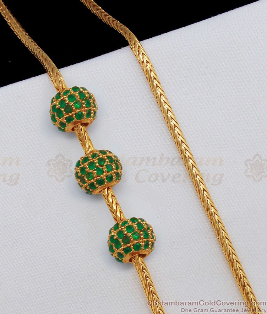 Full Emerald Stone Gold Ball Mugappu Chain For Married Womens MCH768-LG