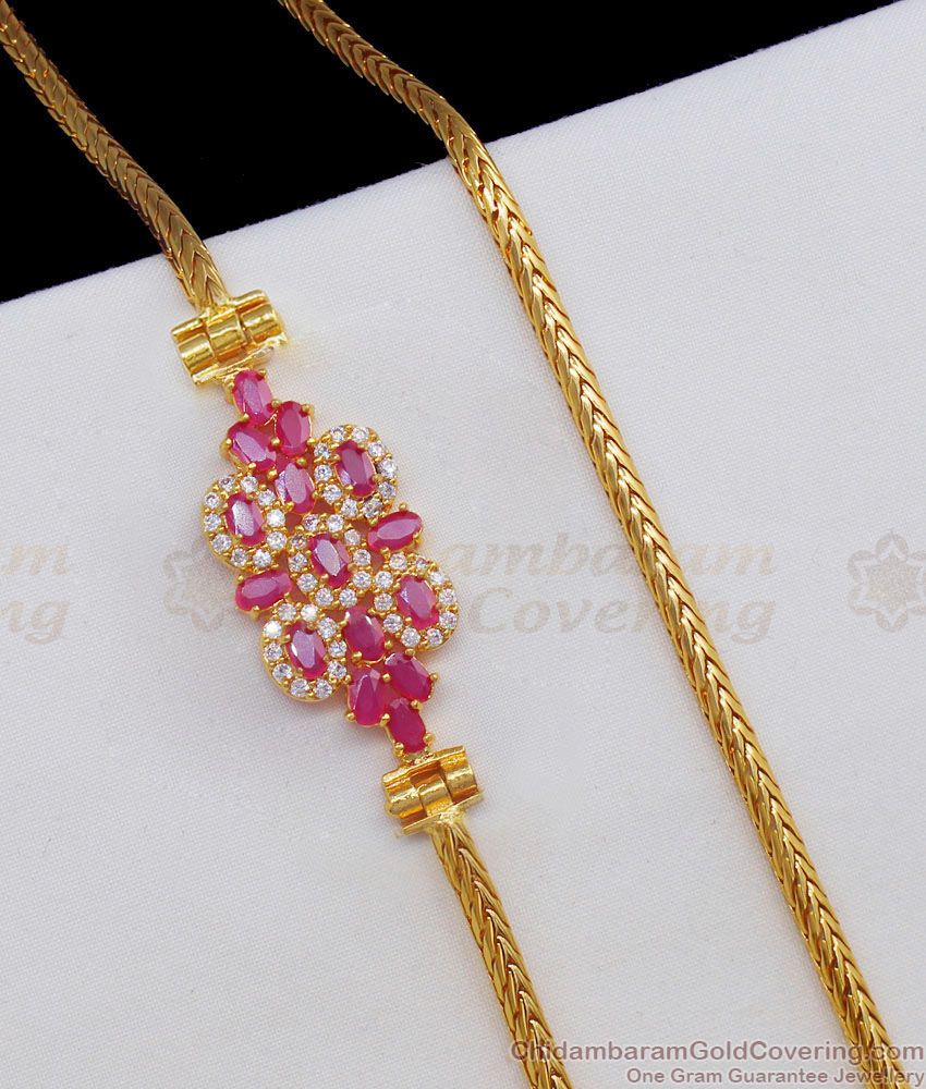 Vibrant Ruby Side Pendant Gold Mugappu Chain Collections Online MCH772