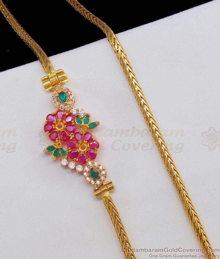 Attractive Flower Design Gold Mugappu Side Pendant Chain MCH773