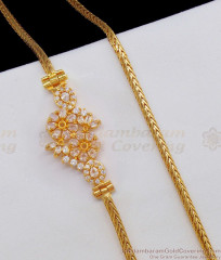 Full White Stone Flower Design Gold Mugappu Side Pendant Chain MCH774 Full White Stone Flower Design Gold Mugappu Side Pendant Chain MCH774