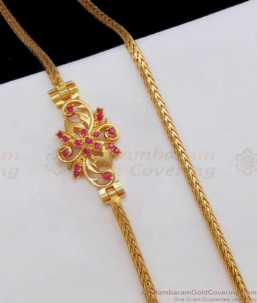 Trendy Ruby Side Pendant Gold Mugappu Chain Collections Online MCH775