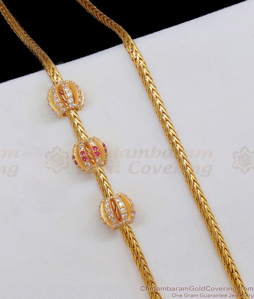 Fast Moving Three Ball Ruby White Stone Gold Mugappu Chain MCH792