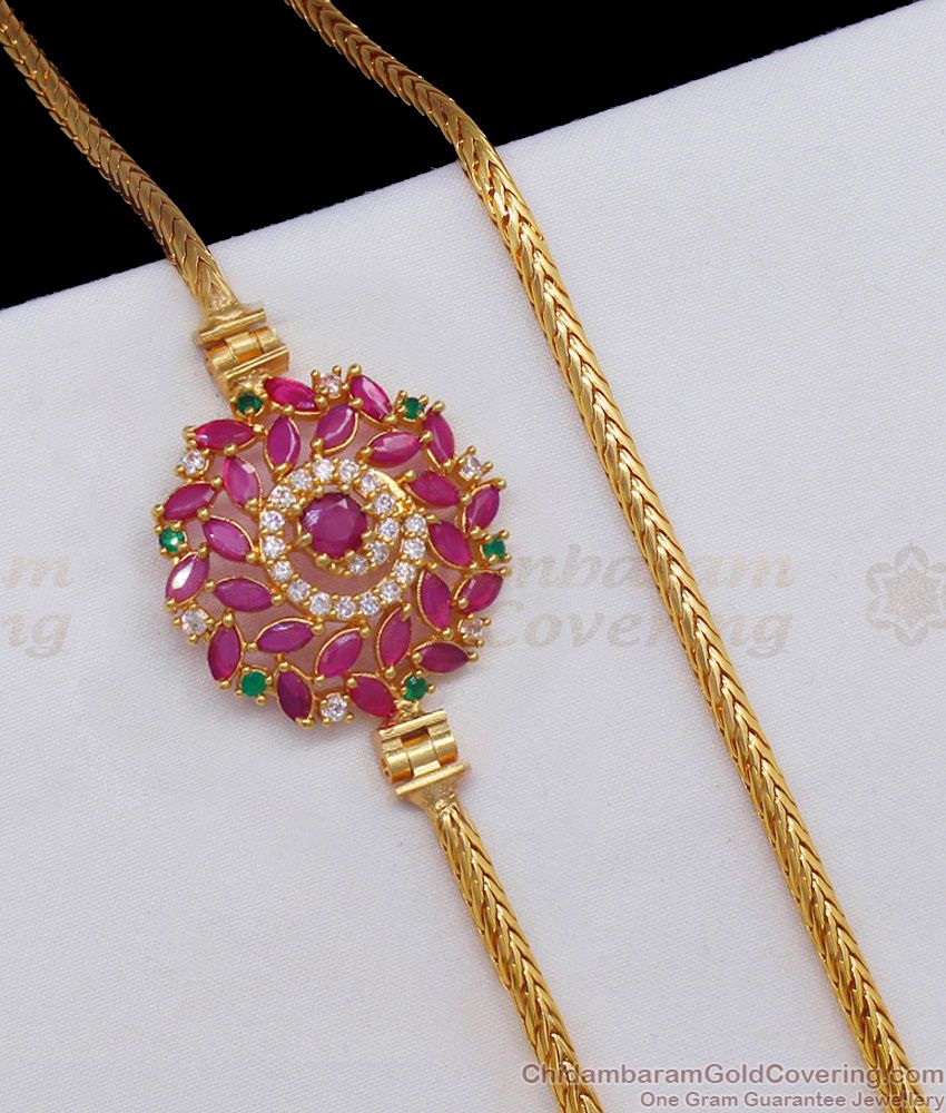 Beautiful Ruby Emerald Stone Gold Side Pendant Chain For Married Women MCH818