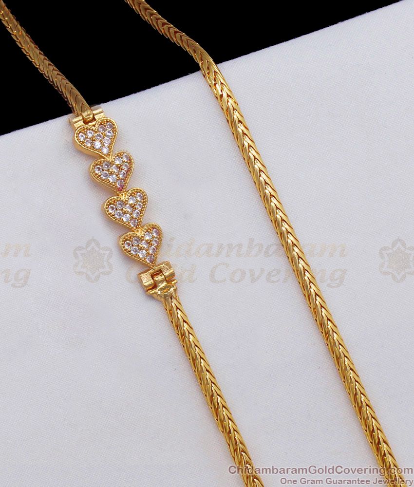 30 Inch Dazzling White Stone Heart Pattern Gold Mugappu Chain MCH821-LG
