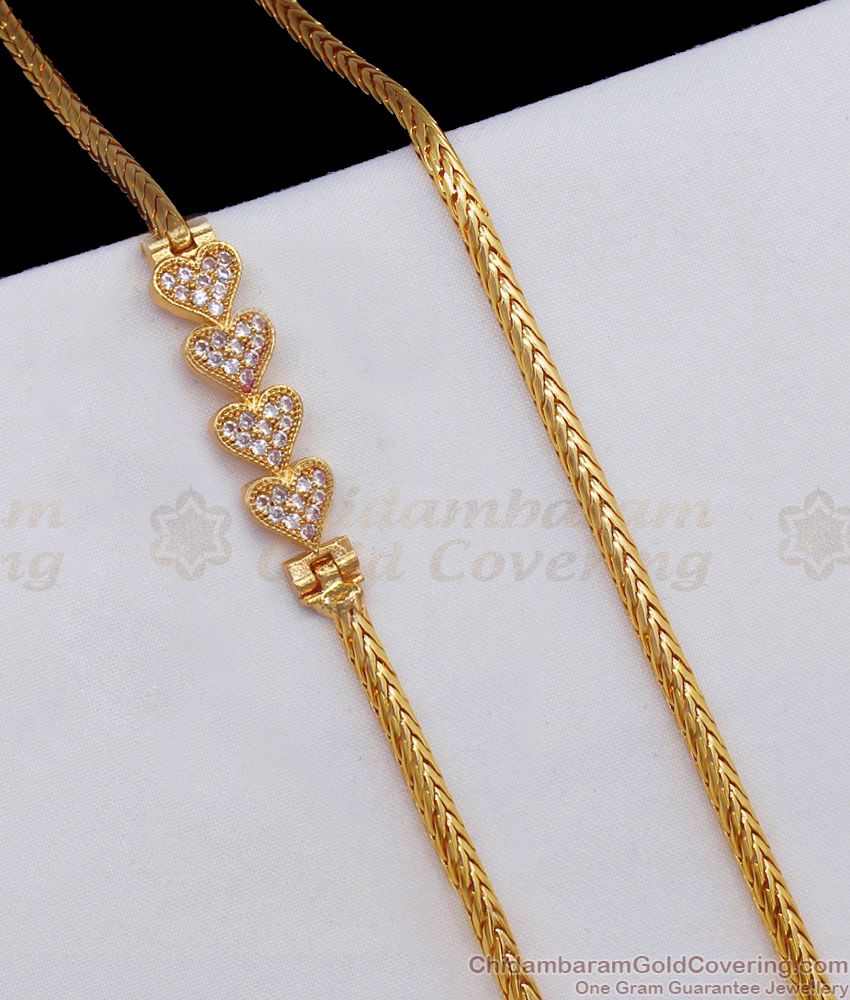 Dazzling White Stone Heart Pattern Gold Mugappu Chain MCH821