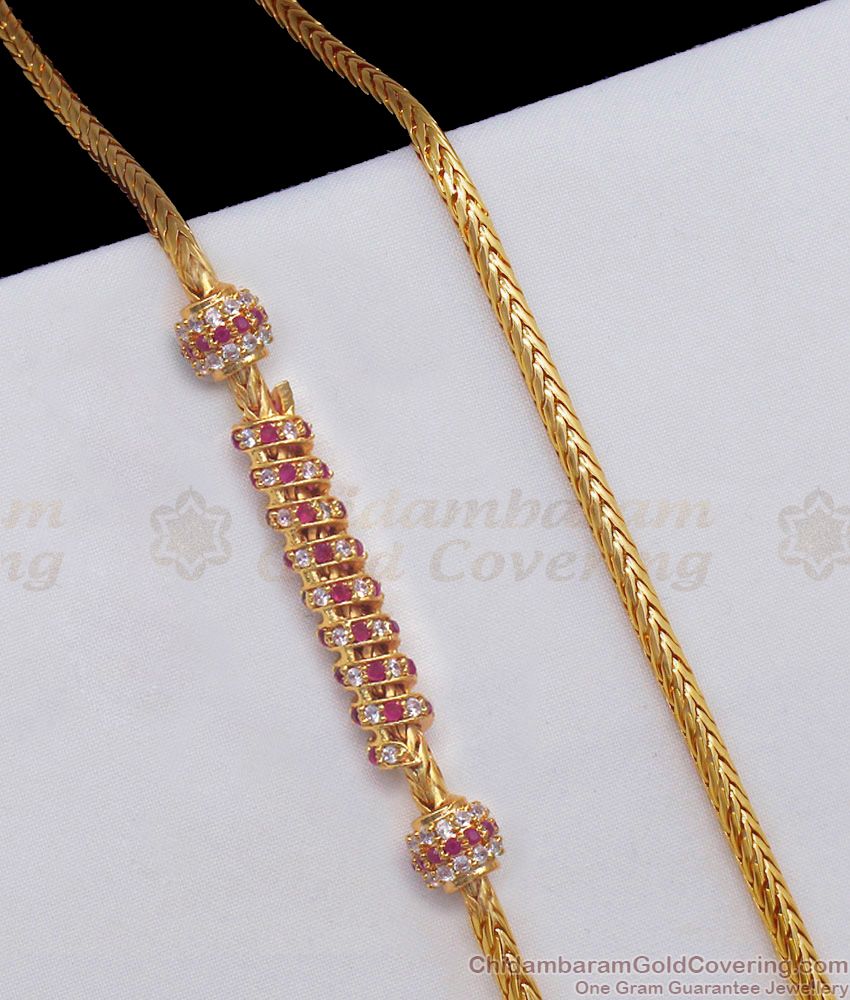 Trendy Spiral Design Ruby White Stone Gold Side Pendant Chain MCH824
